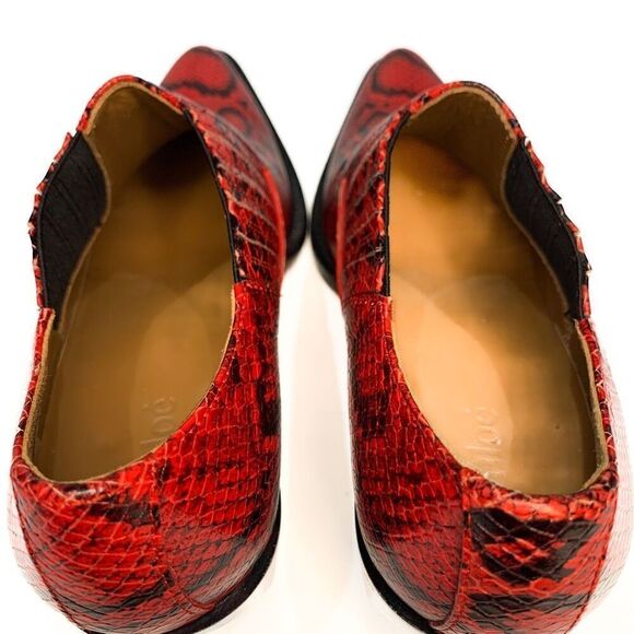 Chloe Rylee Python Print Leather Heeled Ankle Boots EU 37 US 7 Gypsy Red Slip On - Picture 8 of 9
